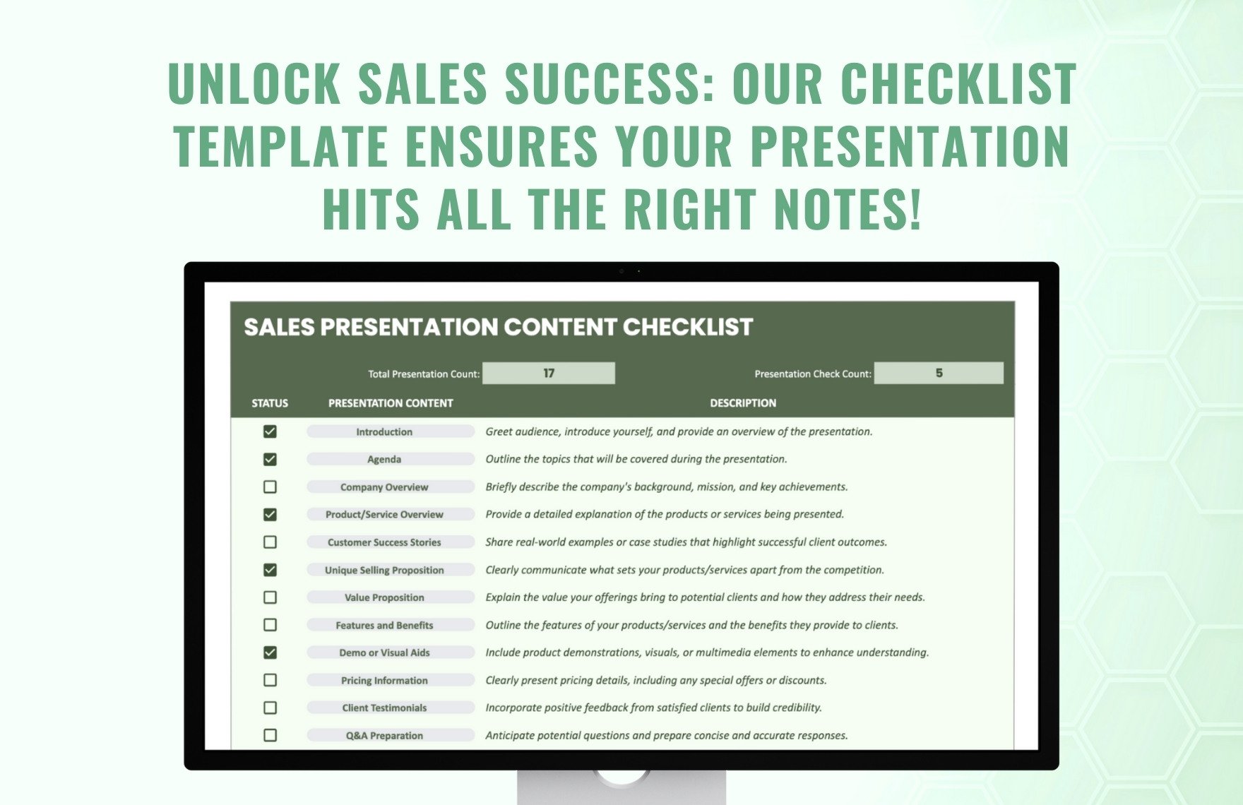 Sales Presentation Content Checklist Template