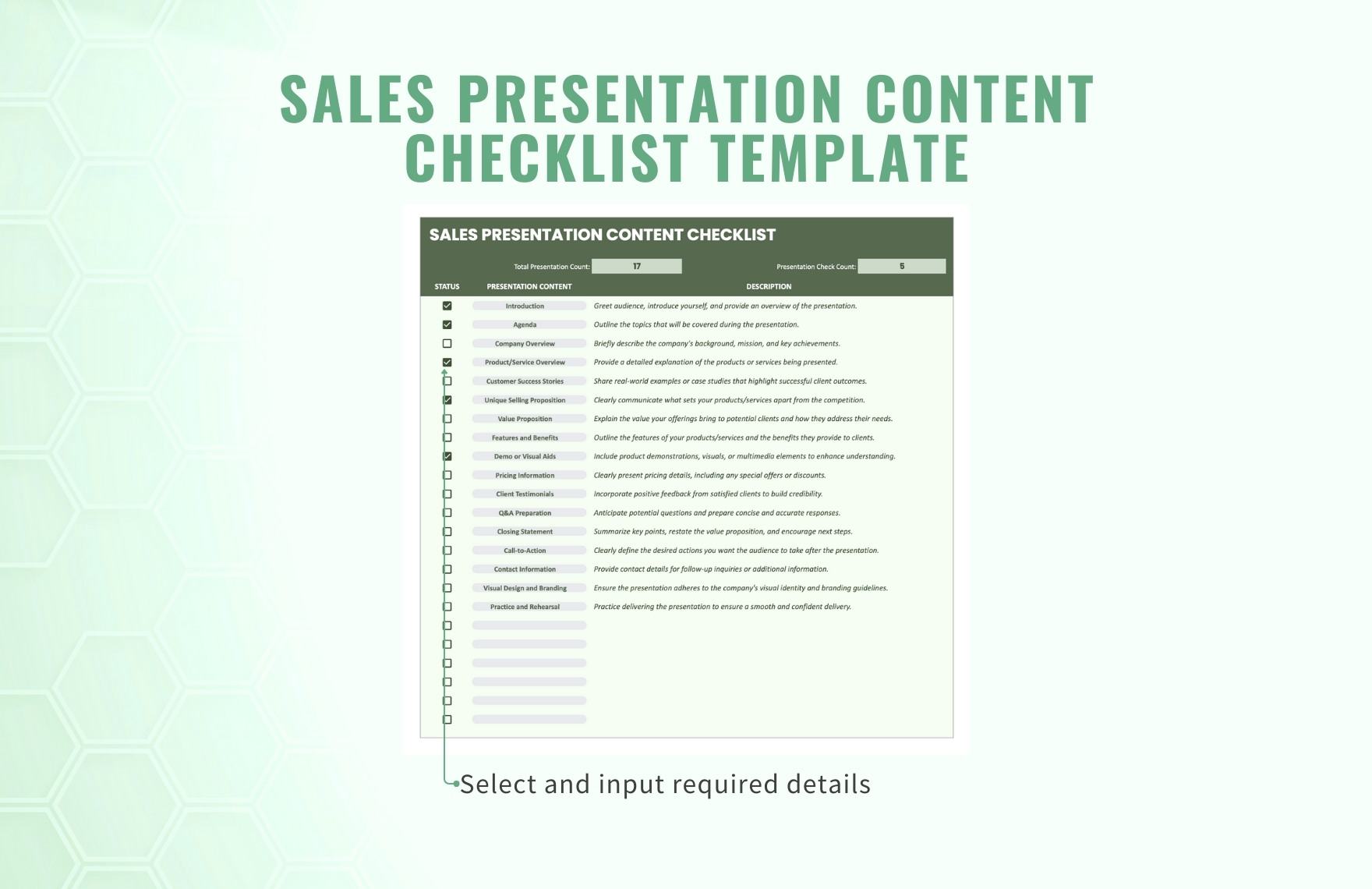 Sales Presentation Content Checklist Template