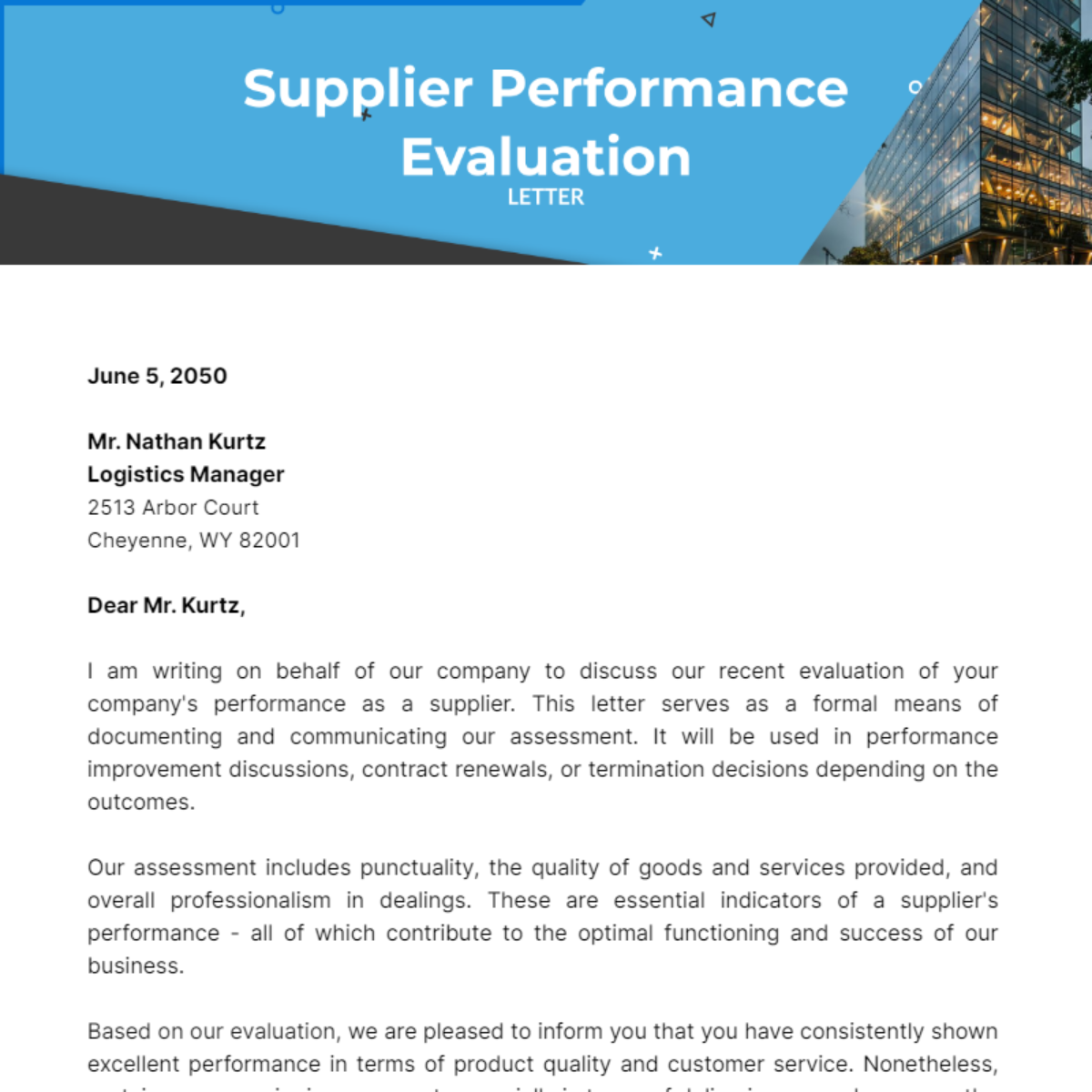 Supplier Performance Evaluation Letter Template - Edit Online ...