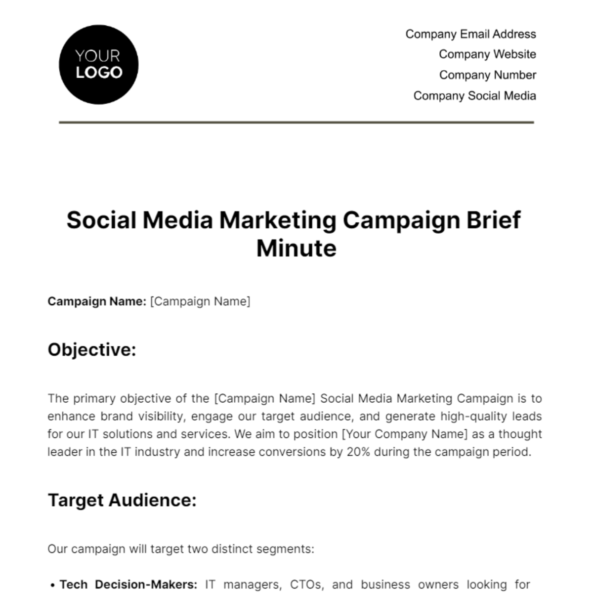 Social Media Marketing Campaign Brief Minute Template