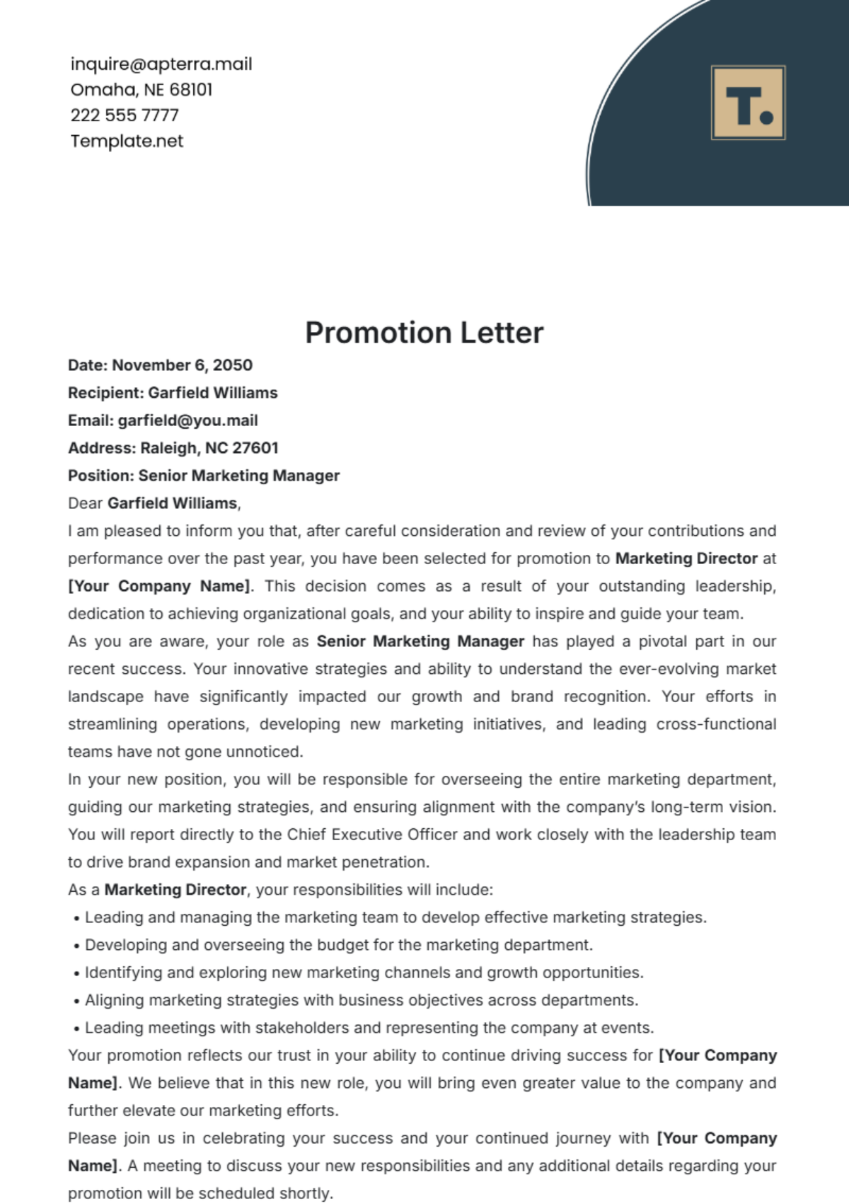 Promotion Letter Template