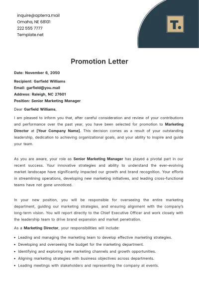Free Promotion Letter Template to Edit Online
