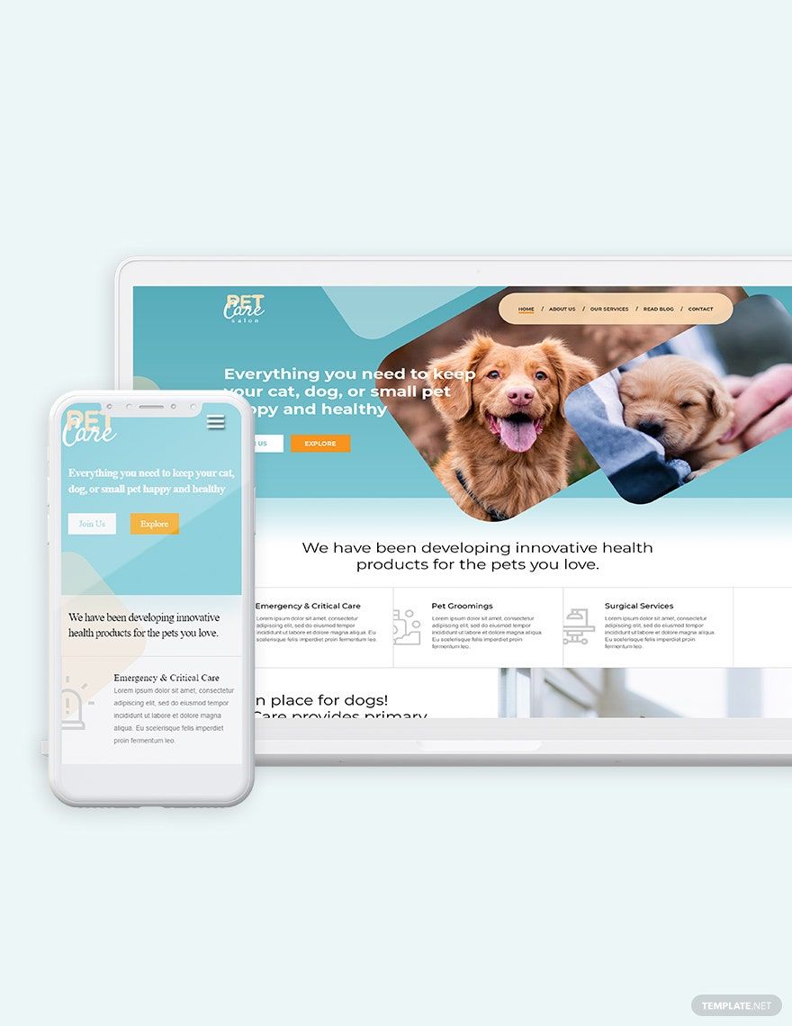 Pet Care Bootstrap Landing Page Template