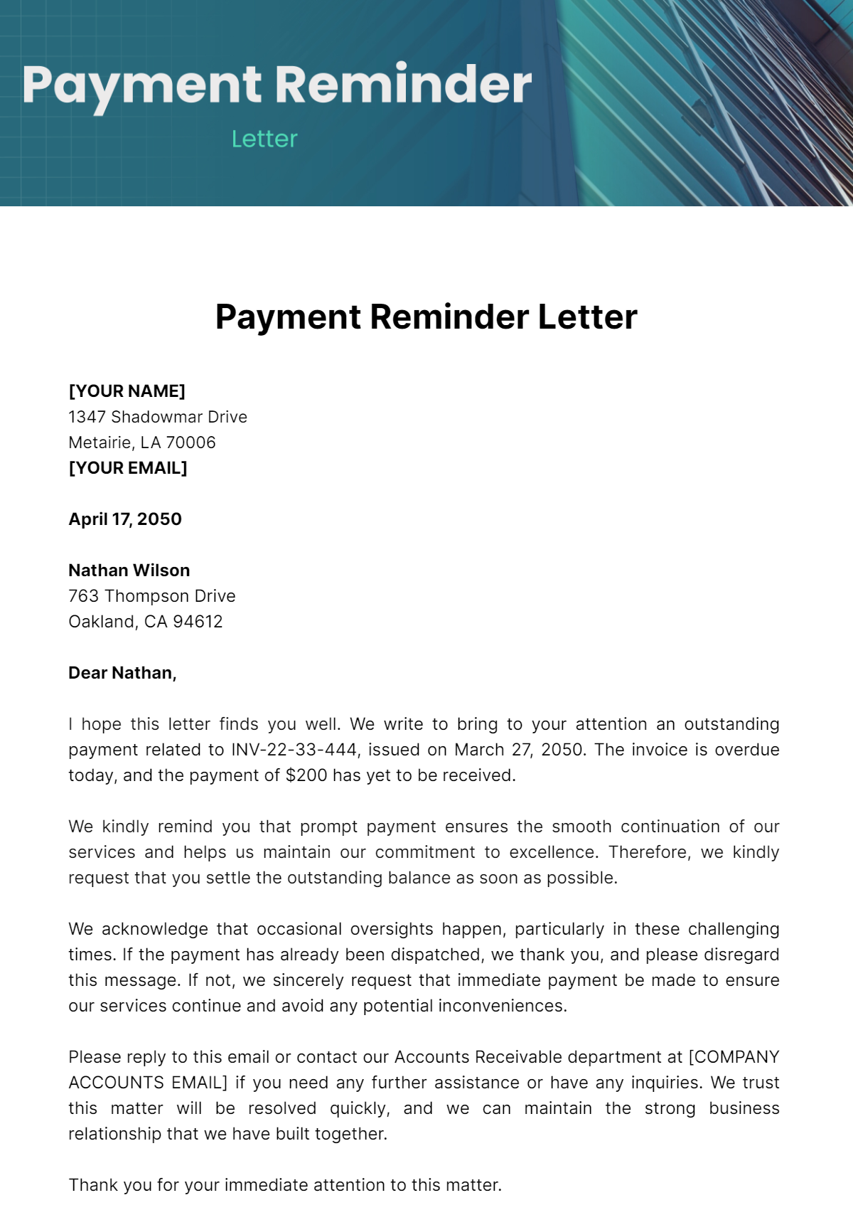 Free Payment Reminder Letter Template