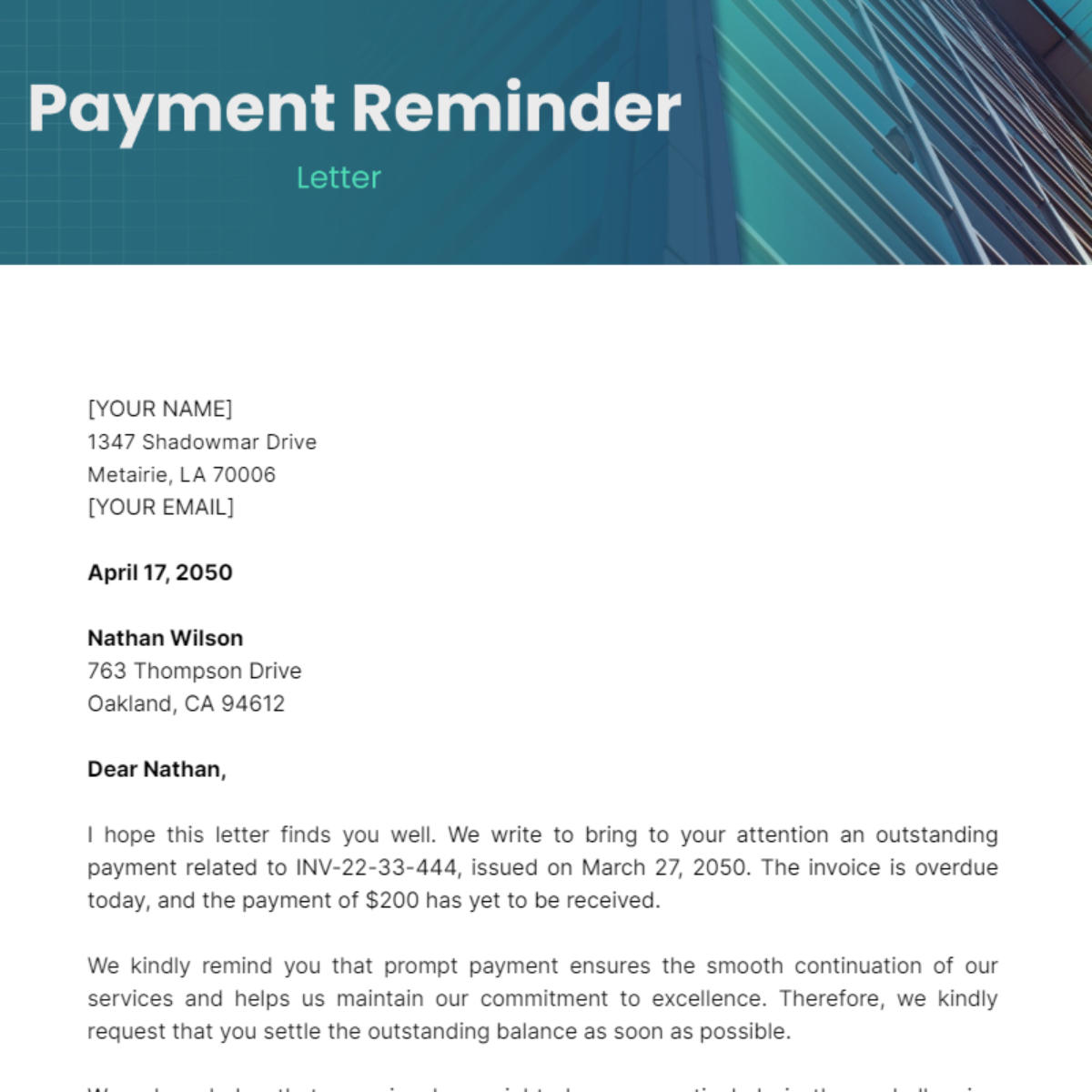 Payment Reminder Letter Template - Edit Online & Download