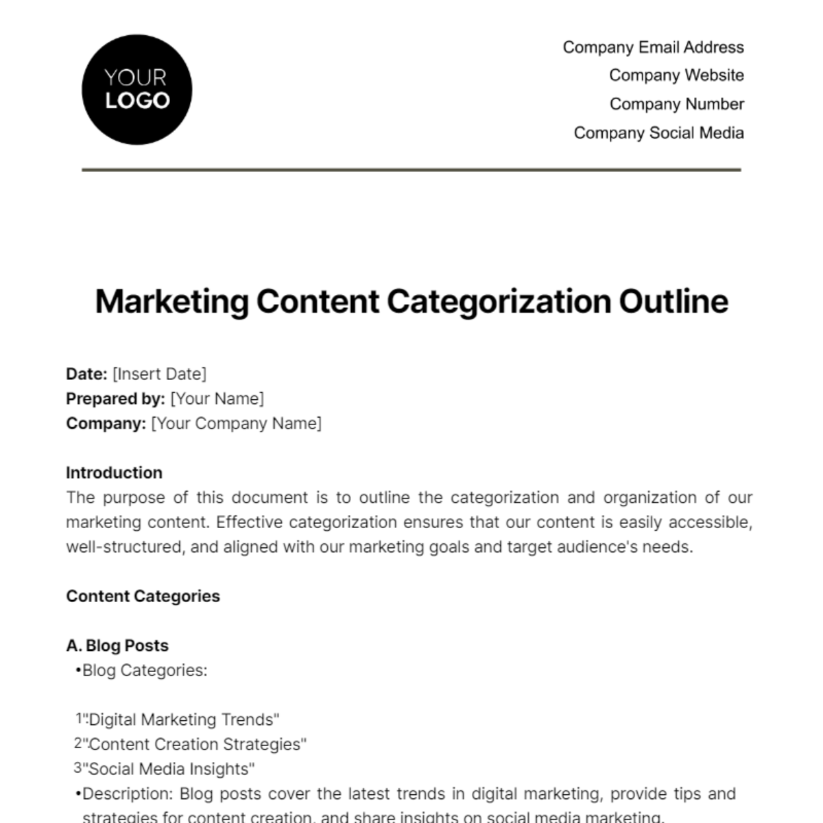 Marketing Content Categorization Outline Template