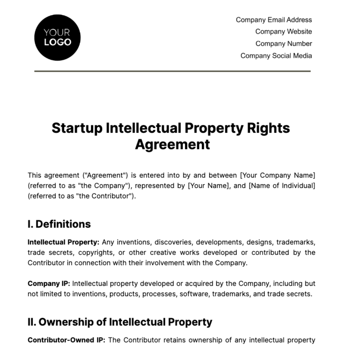 Startup Intellectual Property Rights Agreement Template - Edit Online & Download