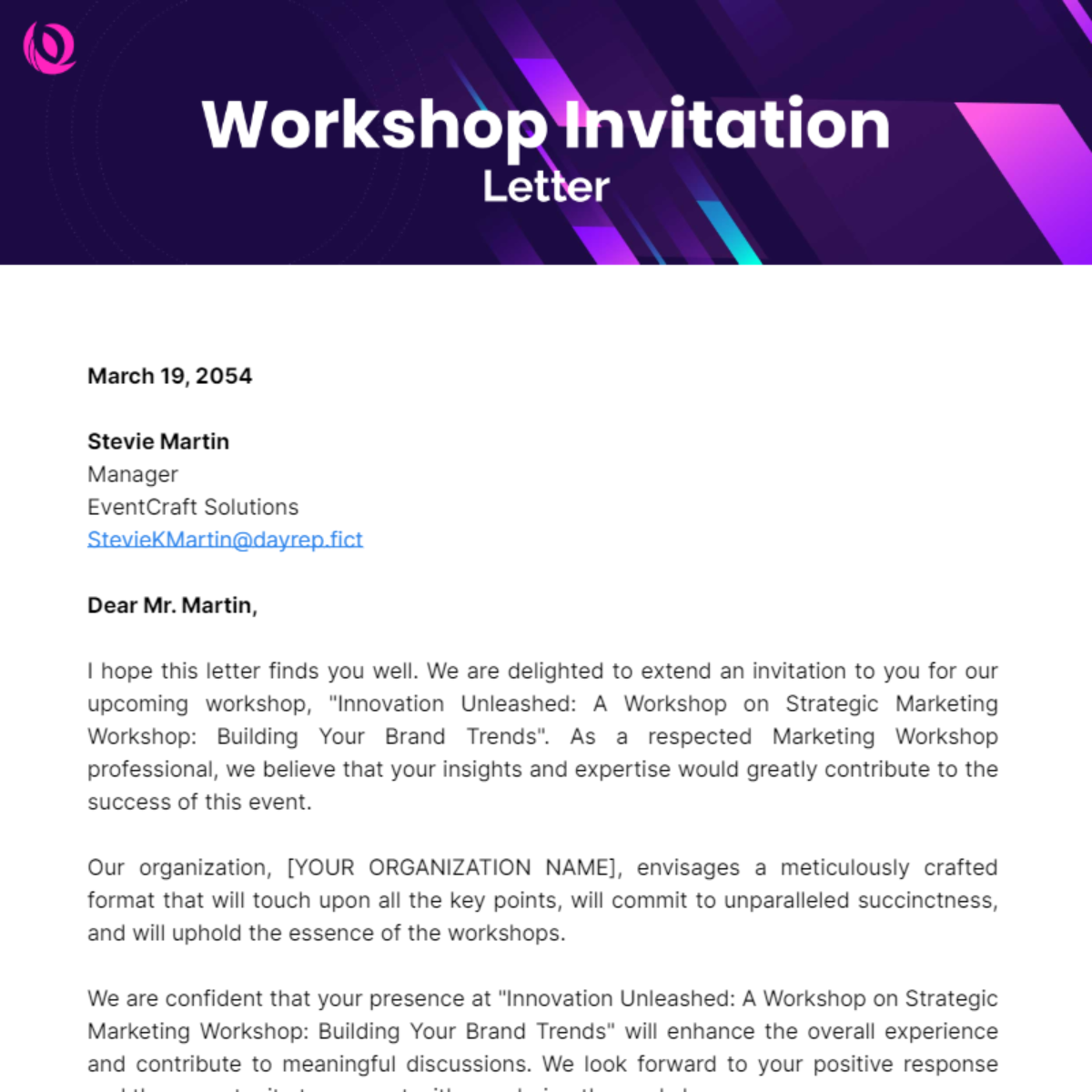 Workshop Invitation Letter Template - Edit Online & Download Example ...