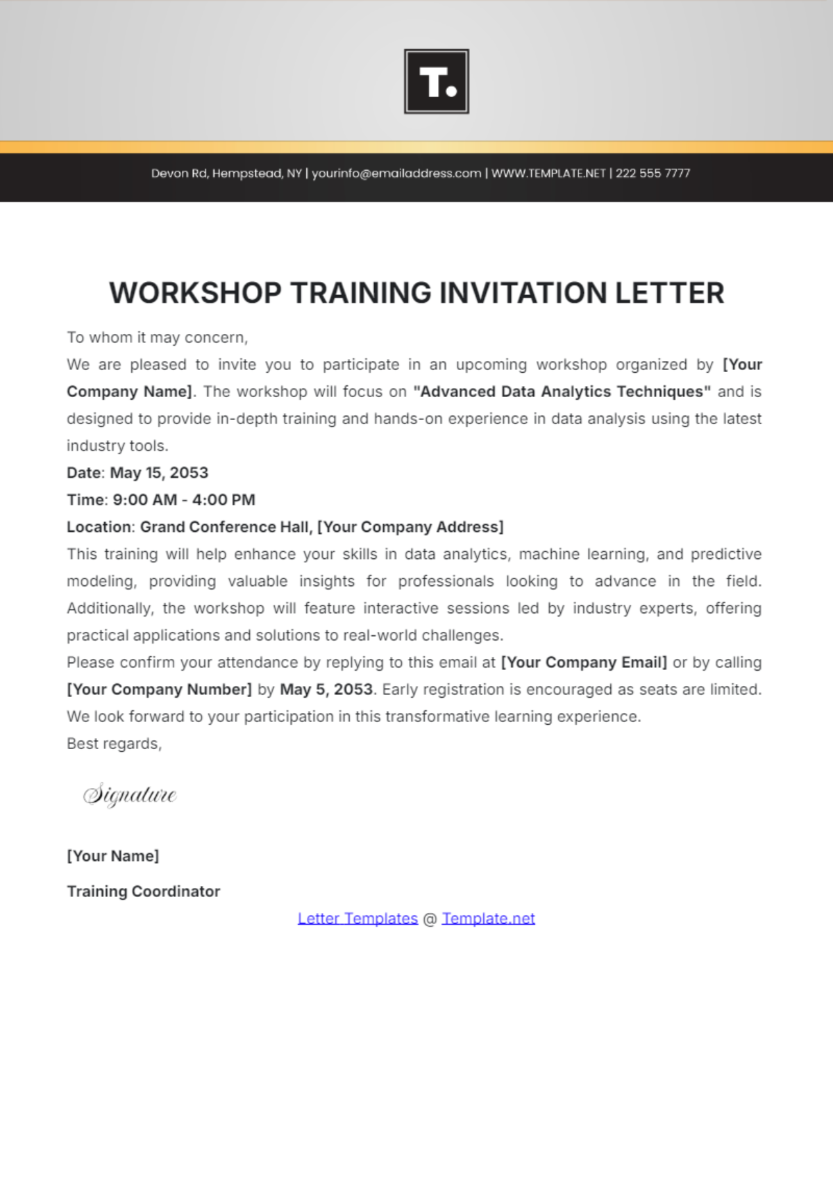 Workshop Training Invitation Letter Template - Edit Online & Download