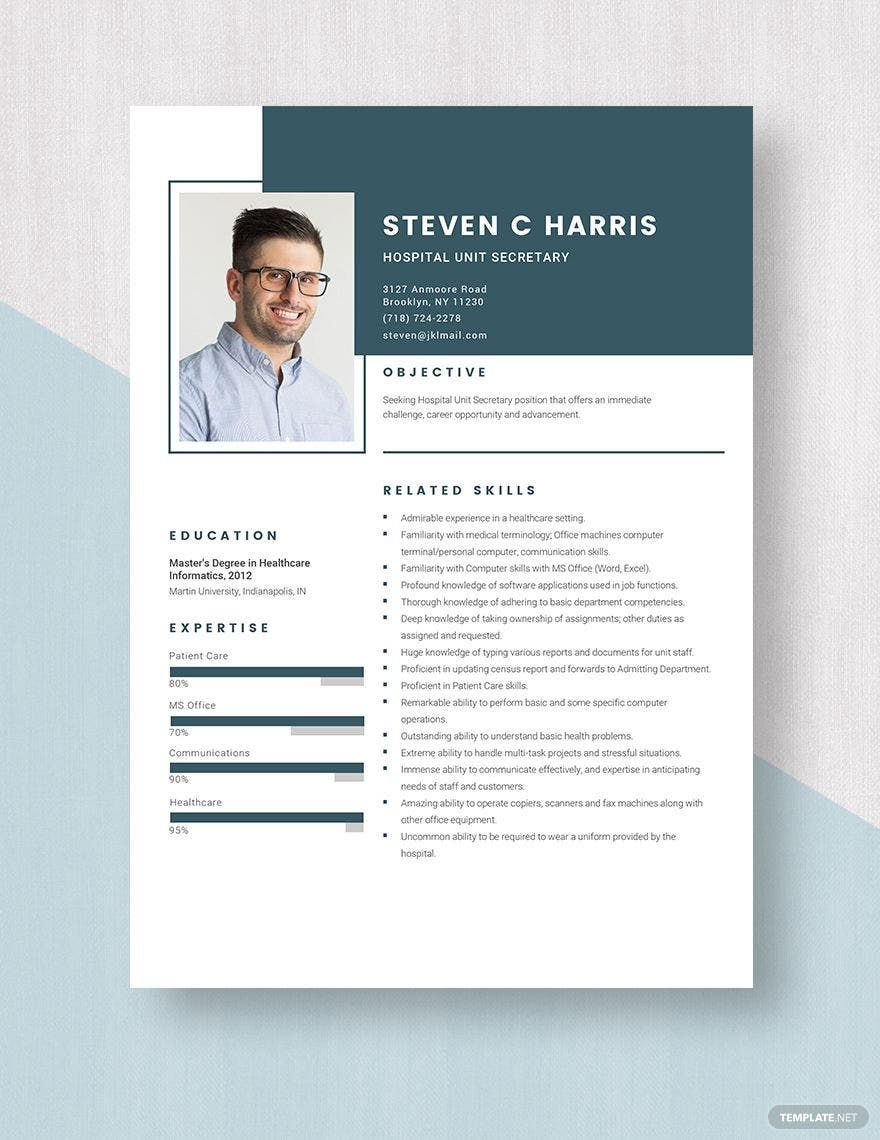 Hospital Unit Secretary Resume in Pages, Word - Download | Template.net