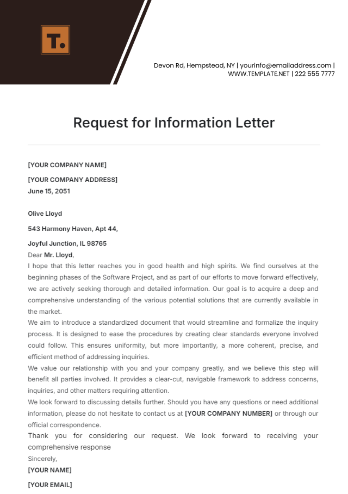 Request for Information Letter Template - Edit Online & Download