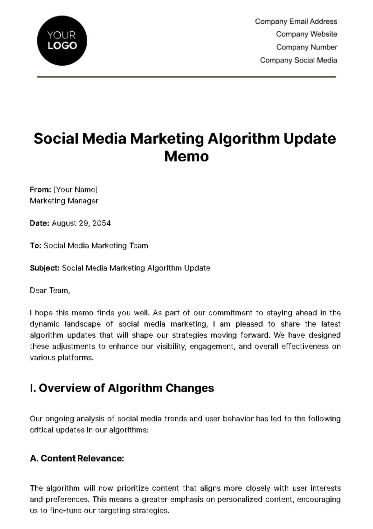 Social Media Marketing Algorithm Update Memo Template
