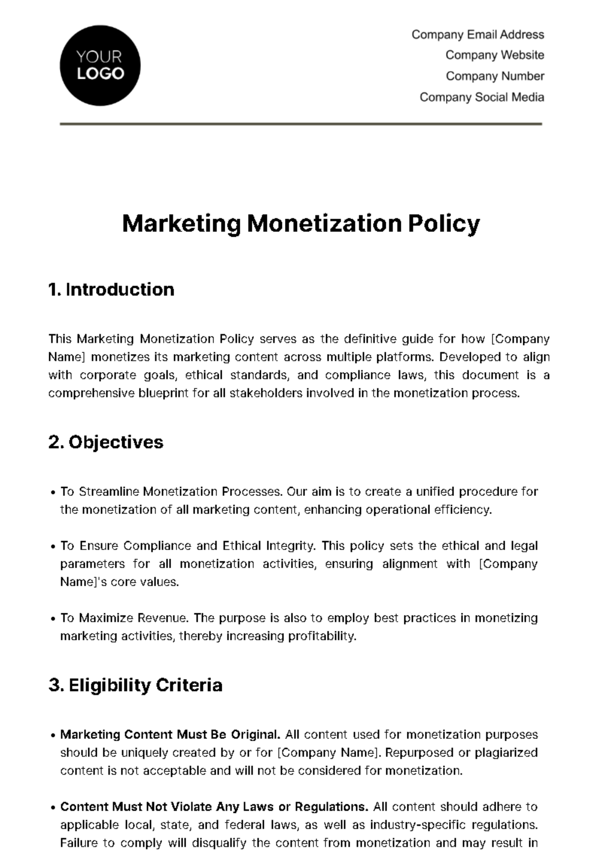 Marketing Monetization Policy Template