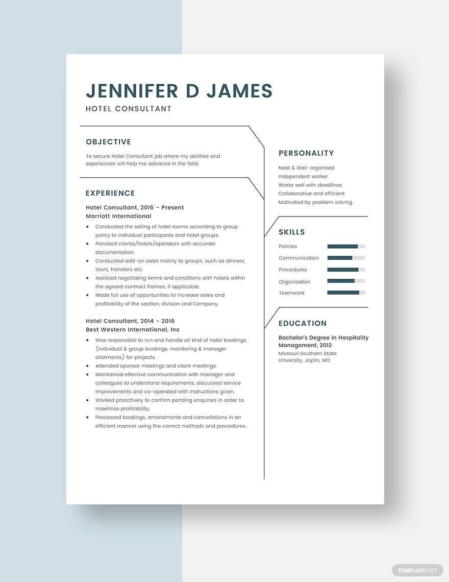 Hotel Consultant Resume in Word, Apple Pages