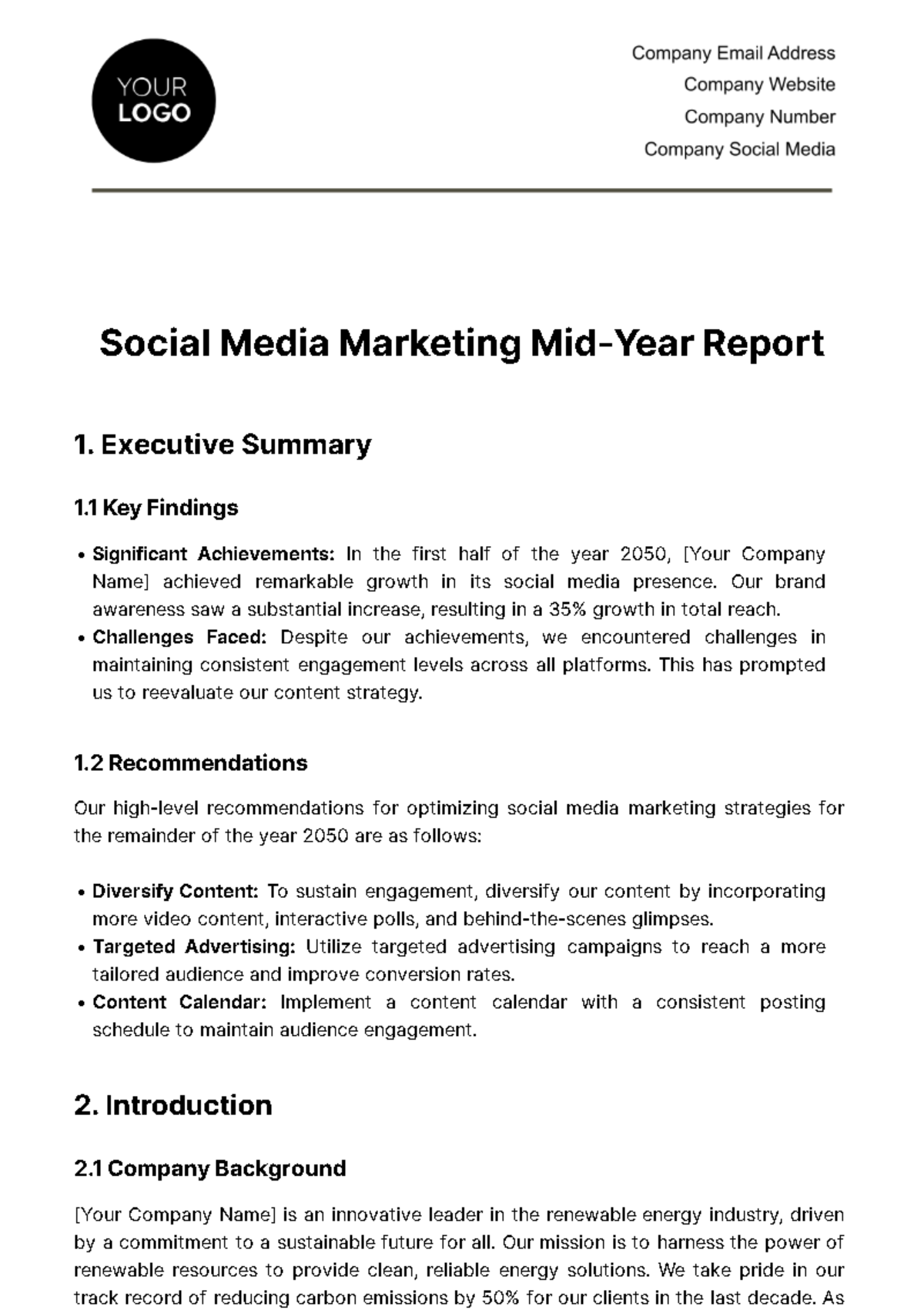 Free Social Media Marketing Mid-Year Report Template