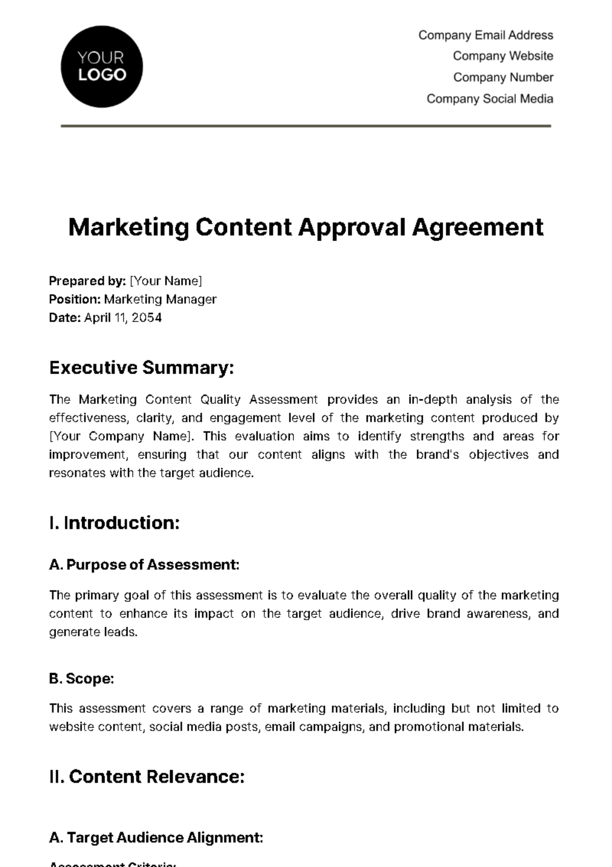 Marketing Content Approval Agreement Template