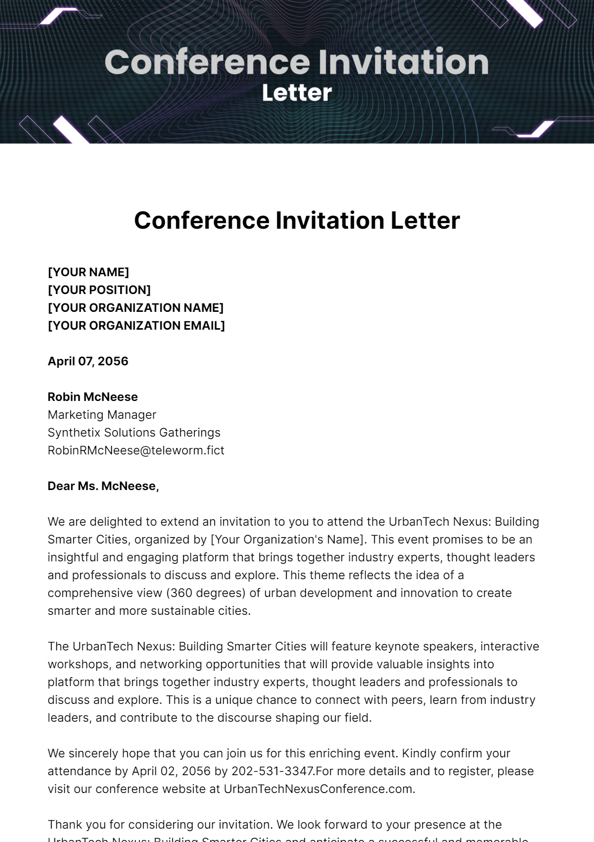 Conference Invitation Letter Template - Edit Online & Download