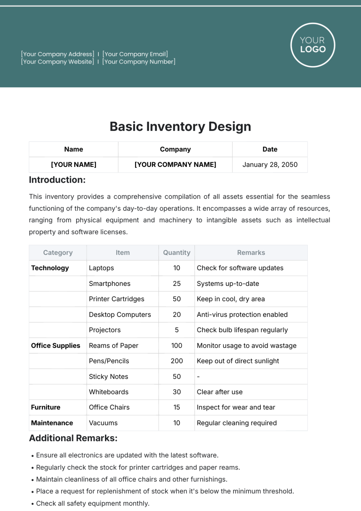 Basic Inventory Design Template