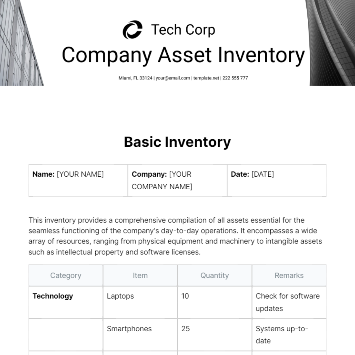 Basic Inventory Template - Edit Online & Download