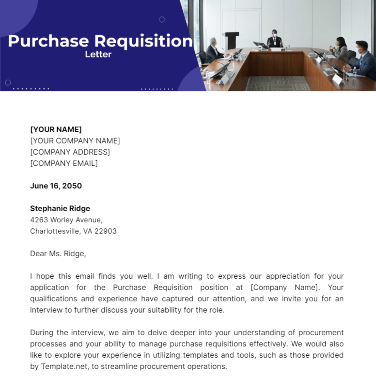 Purchase Requisition Letter Template