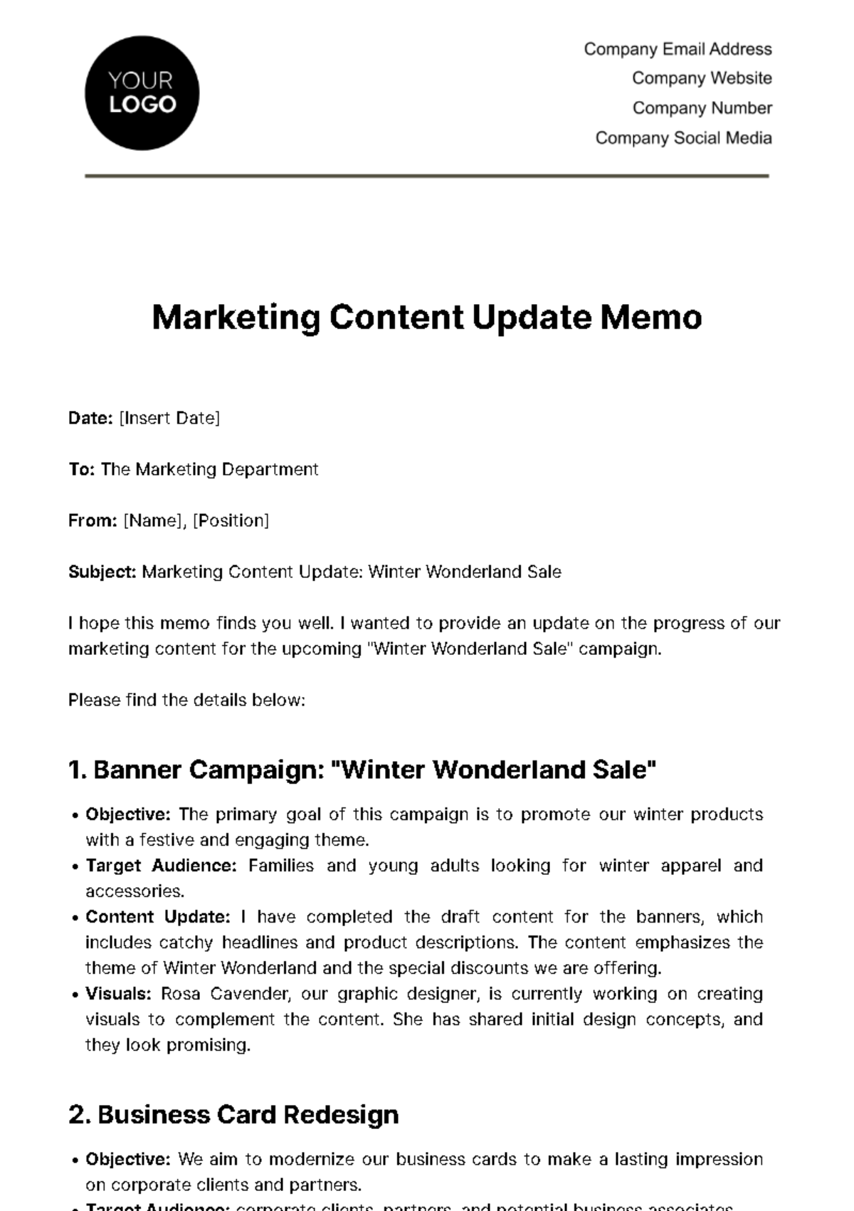 Marketing Content Update Memo Template