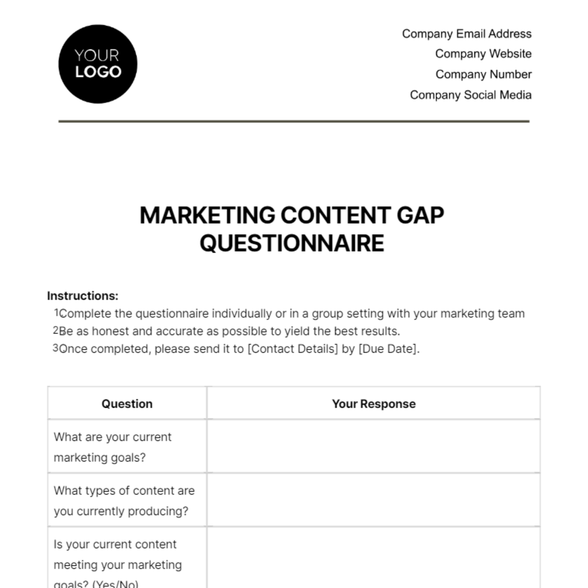 Marketing Content Gap Questionnaire Template