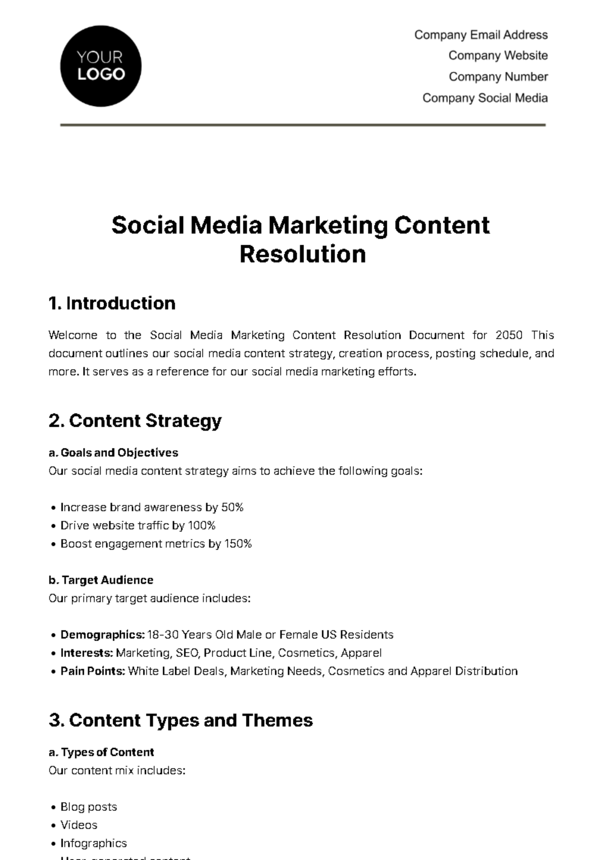 Free Social Media Marketing Content Resolution Template