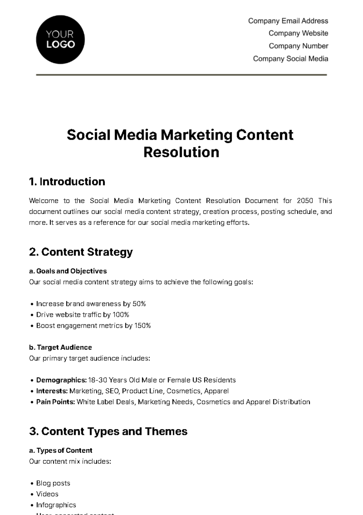 Social Media Marketing Content Resolution Template - Edit Online & Download