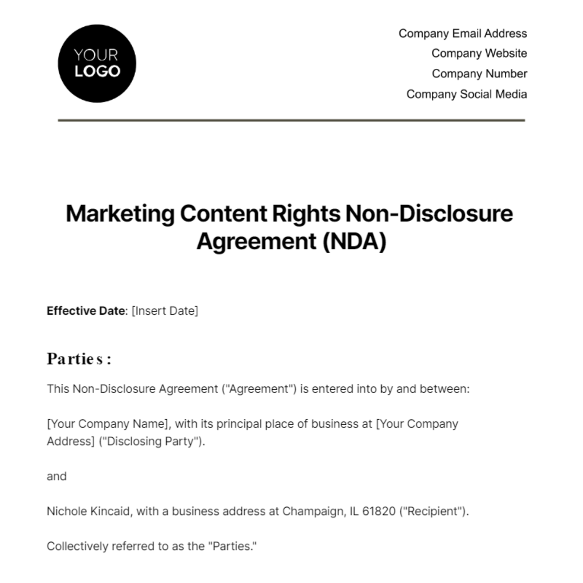 Marketing Content Rights NDA Template
