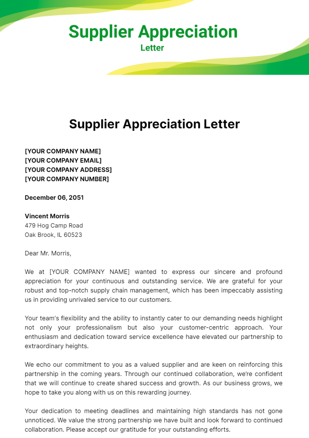 Supplier Appreciation Letter Template - Edit Online & Download