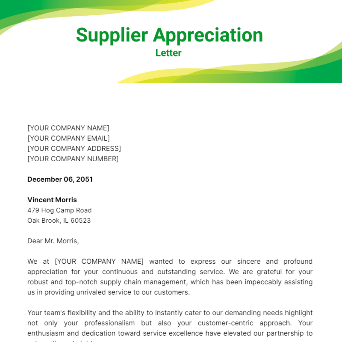 Supplier Appreciation Letter Template