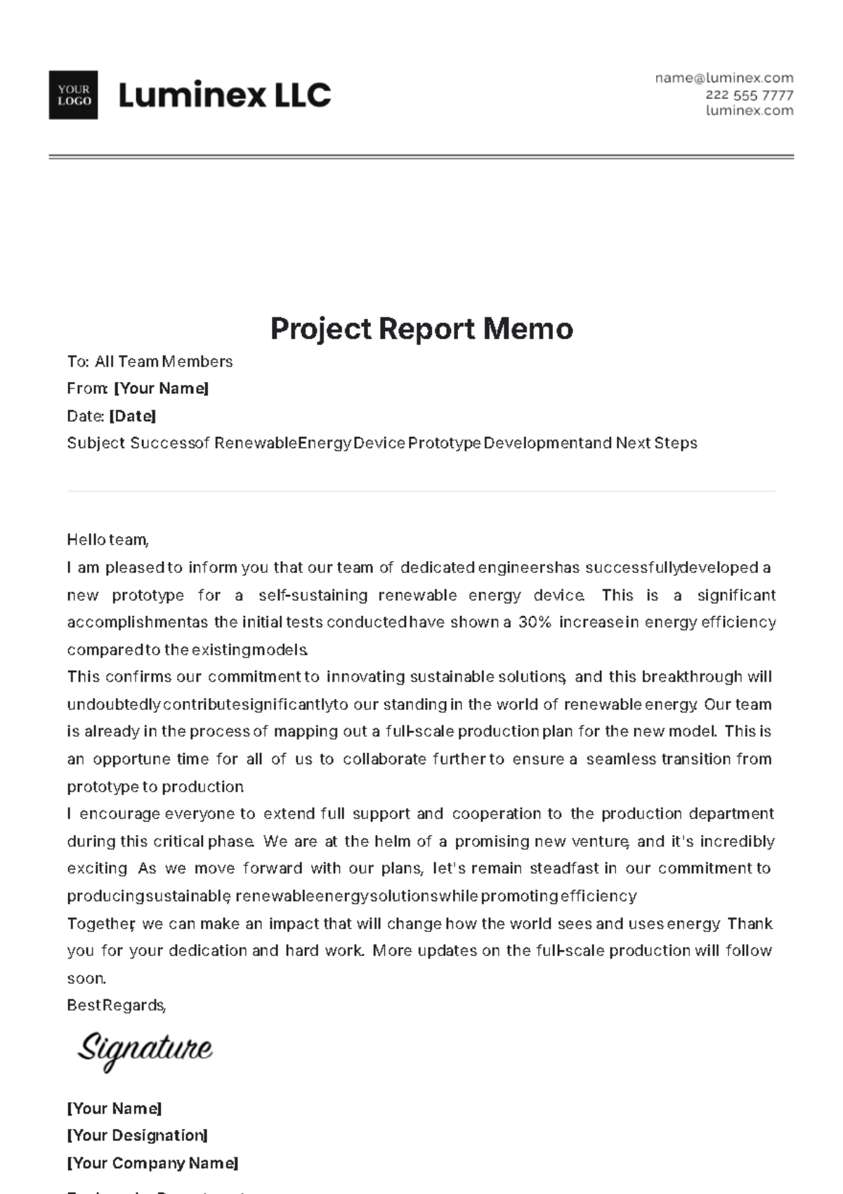 Progress Report Memo Template - Edit Online & Download