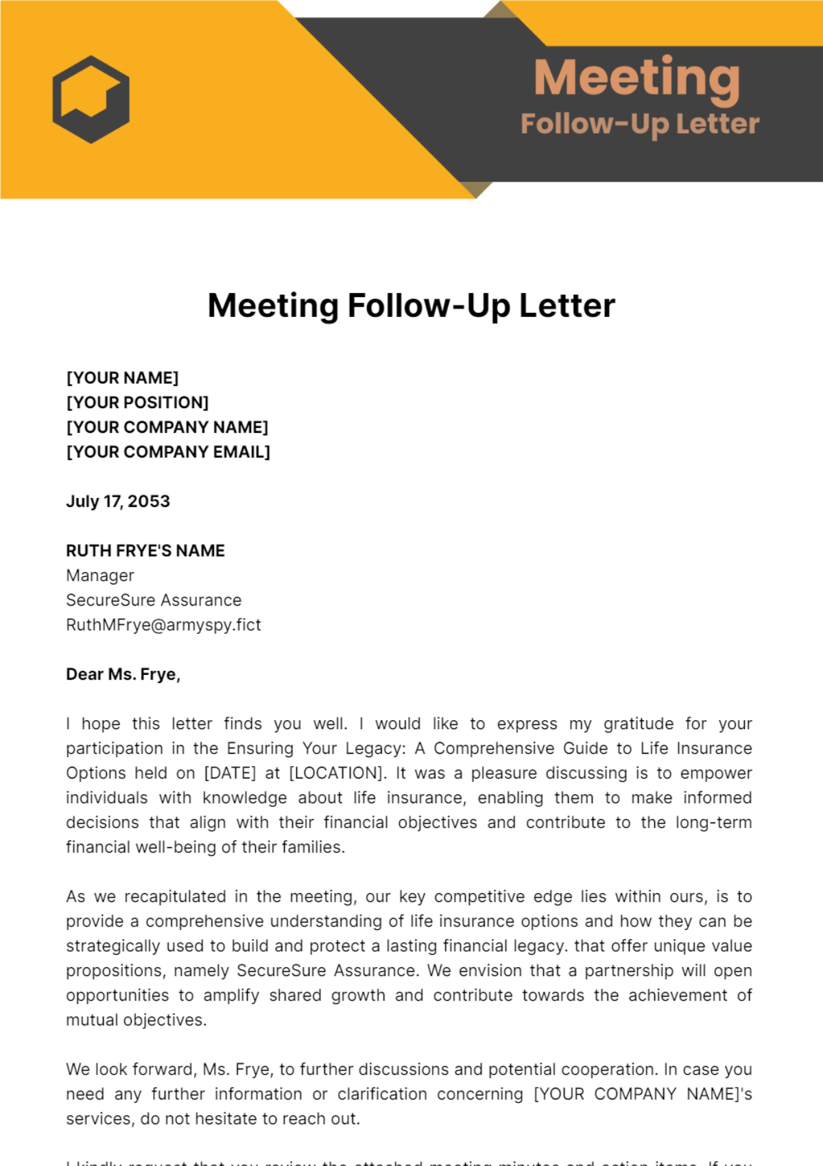 Meeting Follow-Up Letter Template - Edit Online & Download