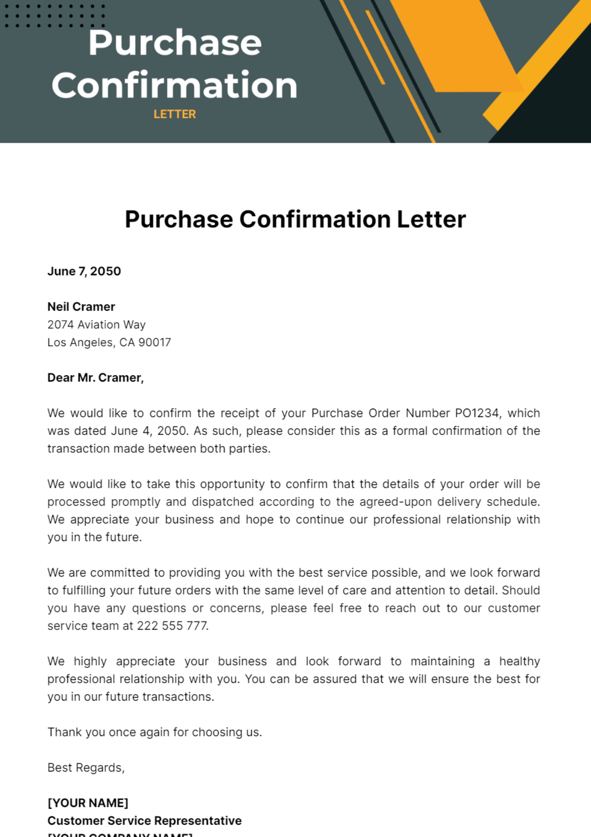 purchase confirmation email template