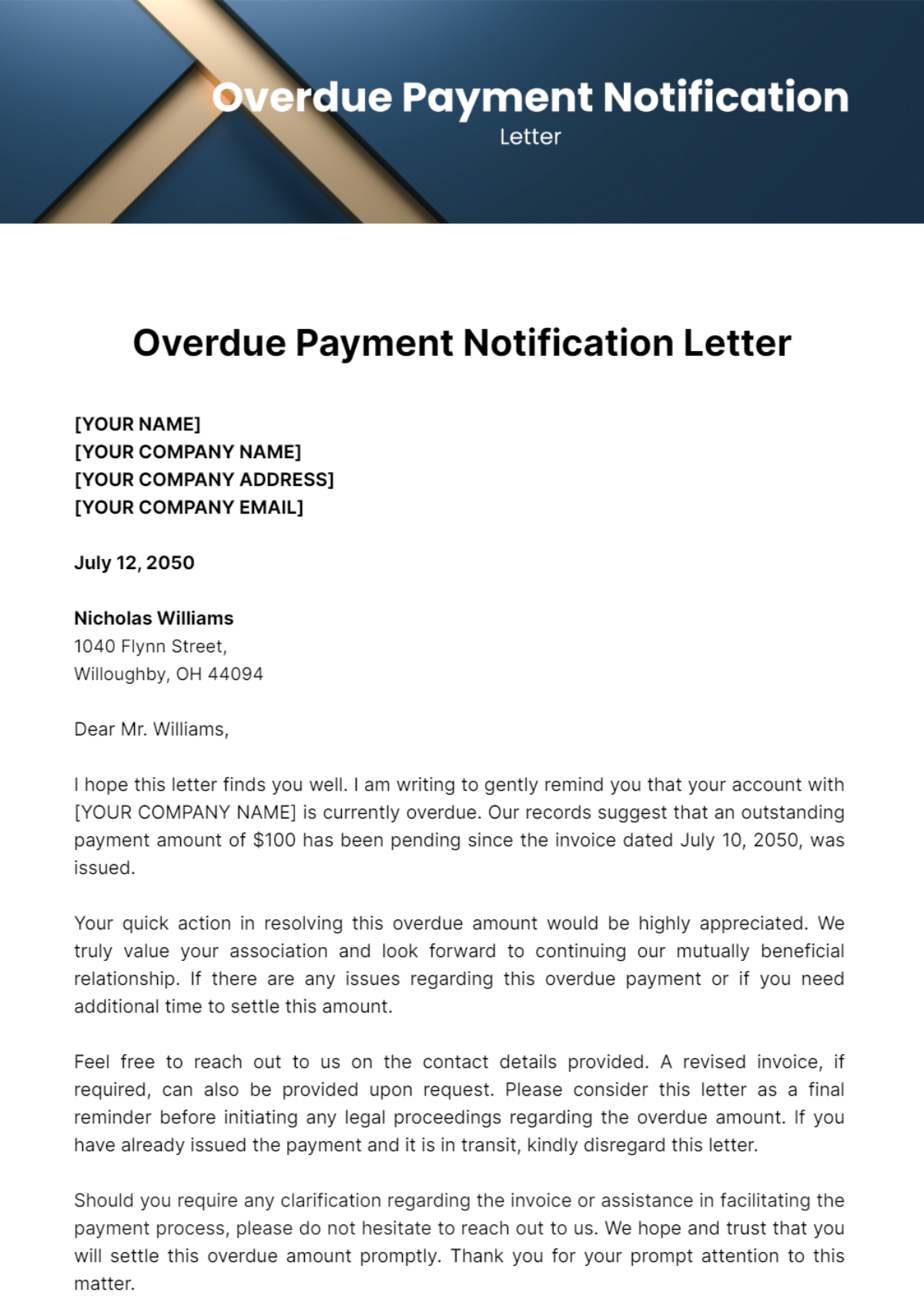 Free Overdue Payment Notification Letter Template to Edit Online