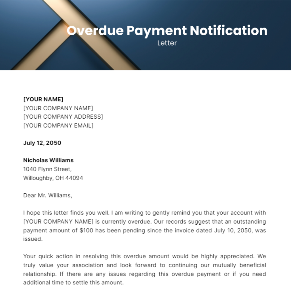 Overdue Payment Notification Letter Template