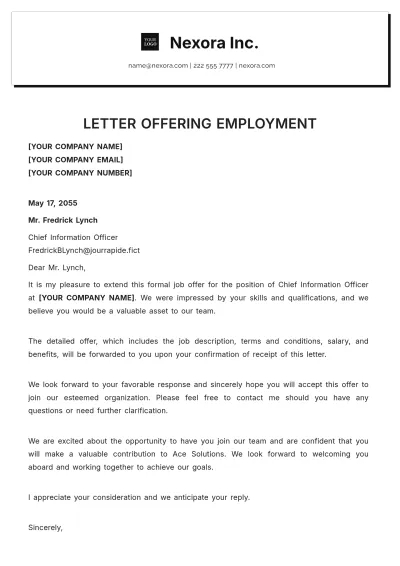 Free Letter Offering Employment Template to Edit Online