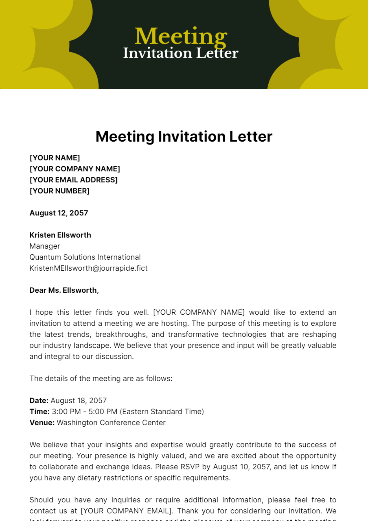 Meeting Invitation Letter Template - Edit Online & Download