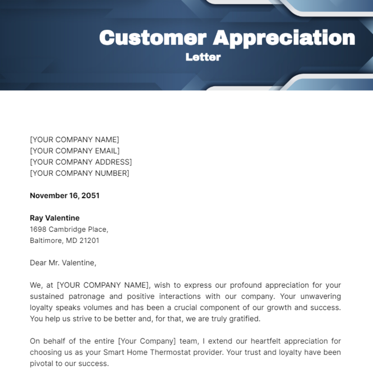 Customer Appreciation Letter Template