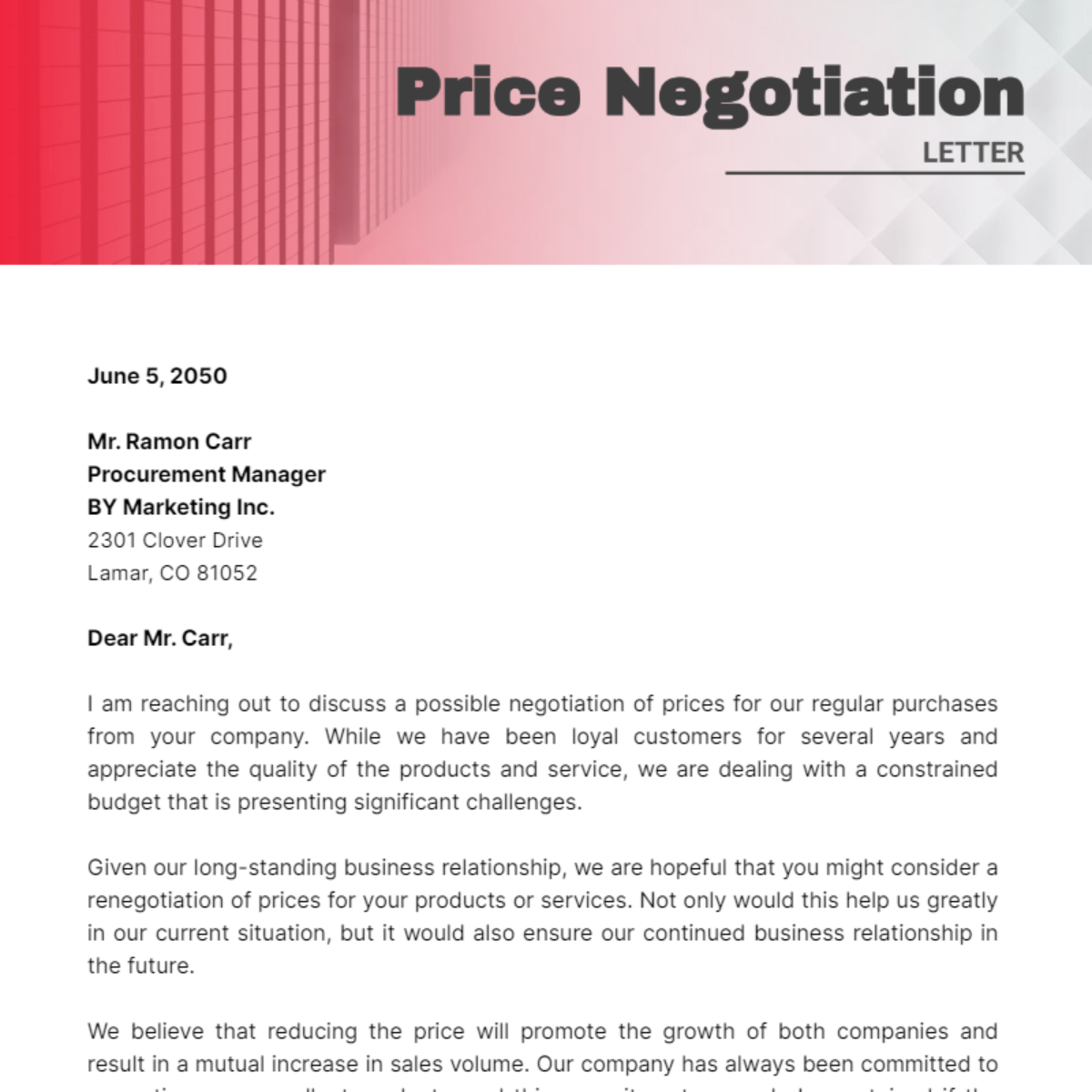 Price Negotiation Letter Template - Edit Online & Download