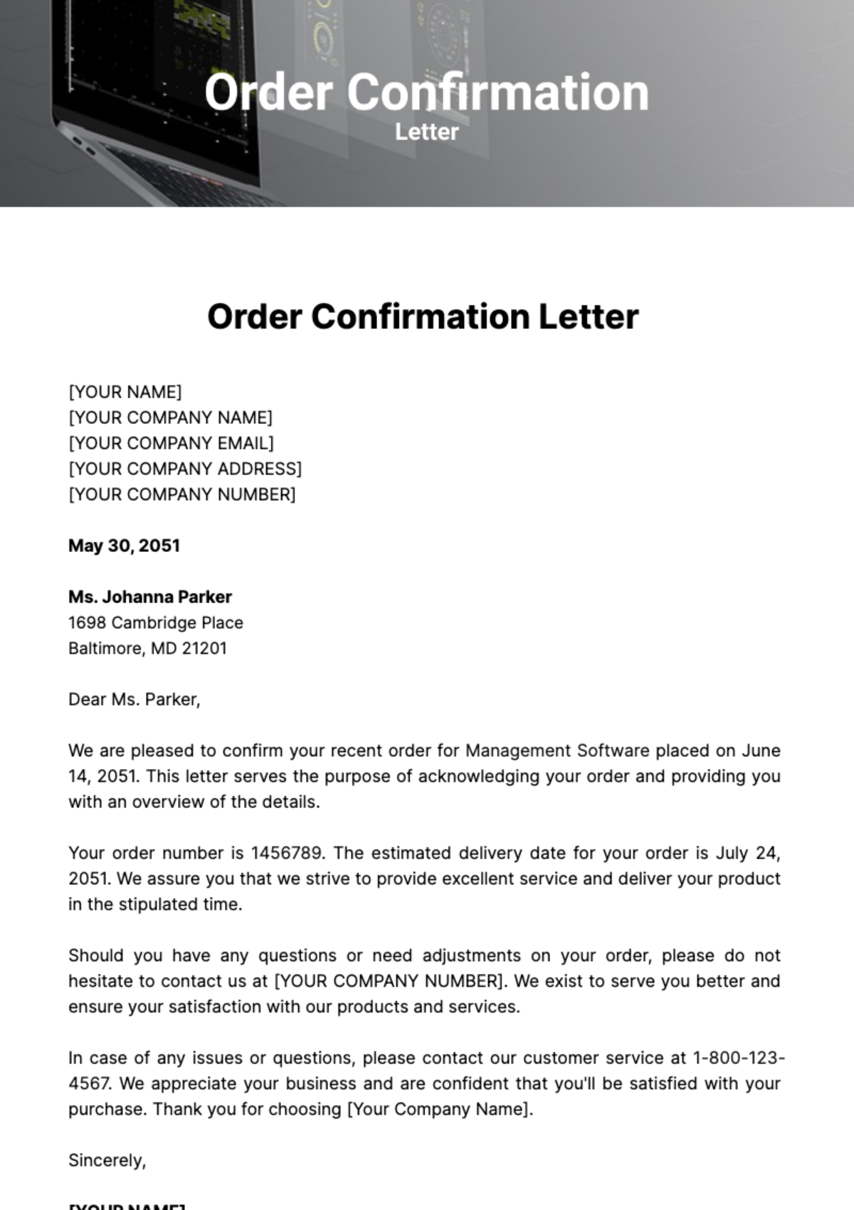 Order Confirmation Letter Template