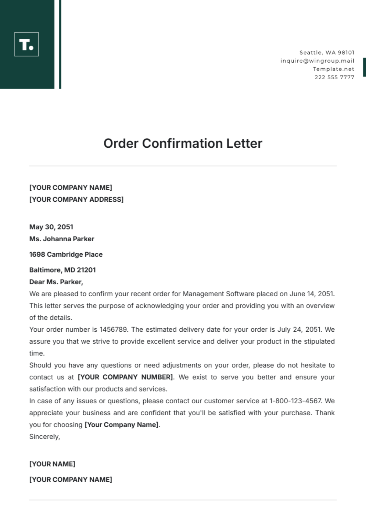 Order Letter Format Order Letter Format