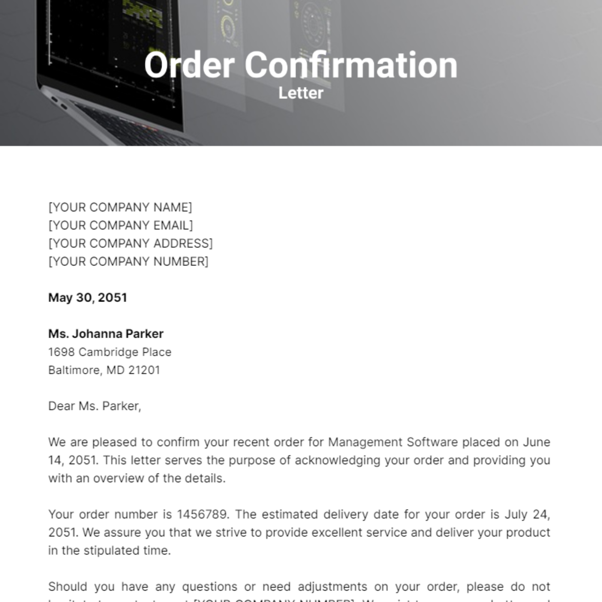 Order Confirmation Letter Template