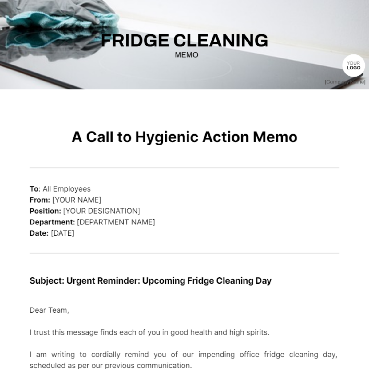 Fridge Cleaning Memo Template