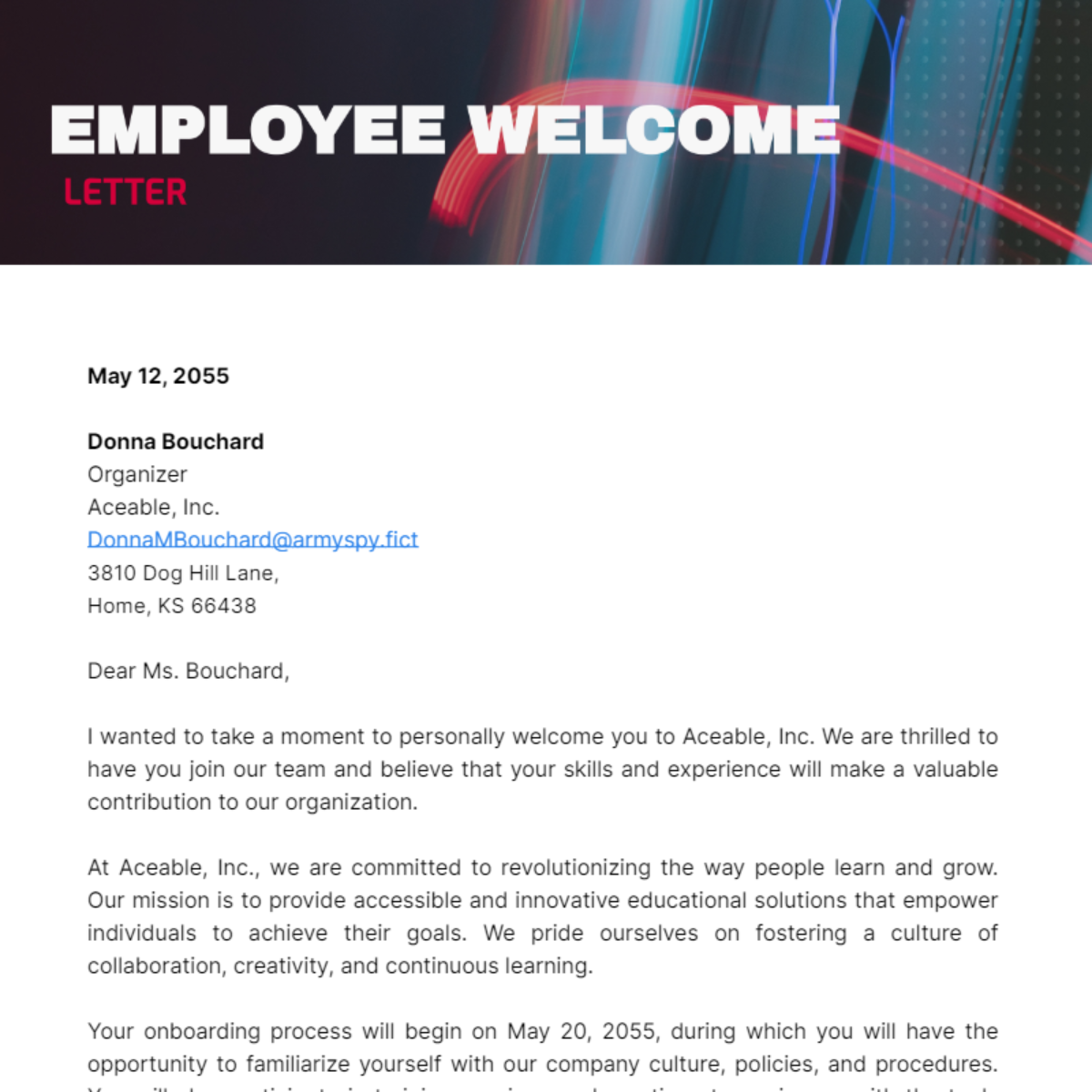Employee Welcome Letter Template
