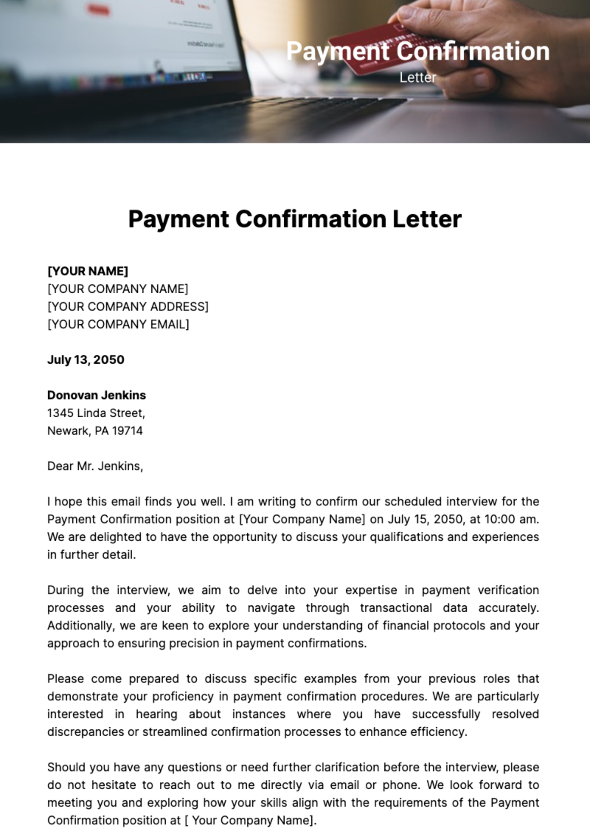 Payment Confirmation Letter Template