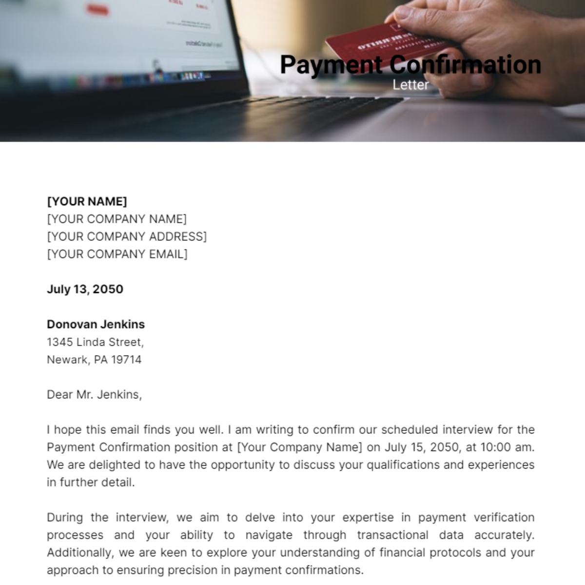 Payment Confirmation Letter Template