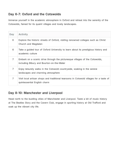 Free 2 Week Uk Itinerary Template to Edit Online