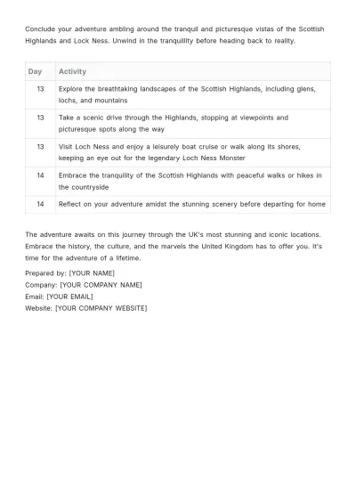 Free 2 Week Uk Itinerary Template to Edit Online