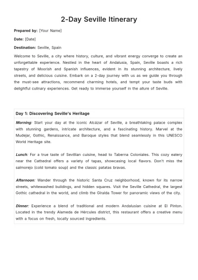 Free 2 Day Seville Itinerary Template to Edit Online